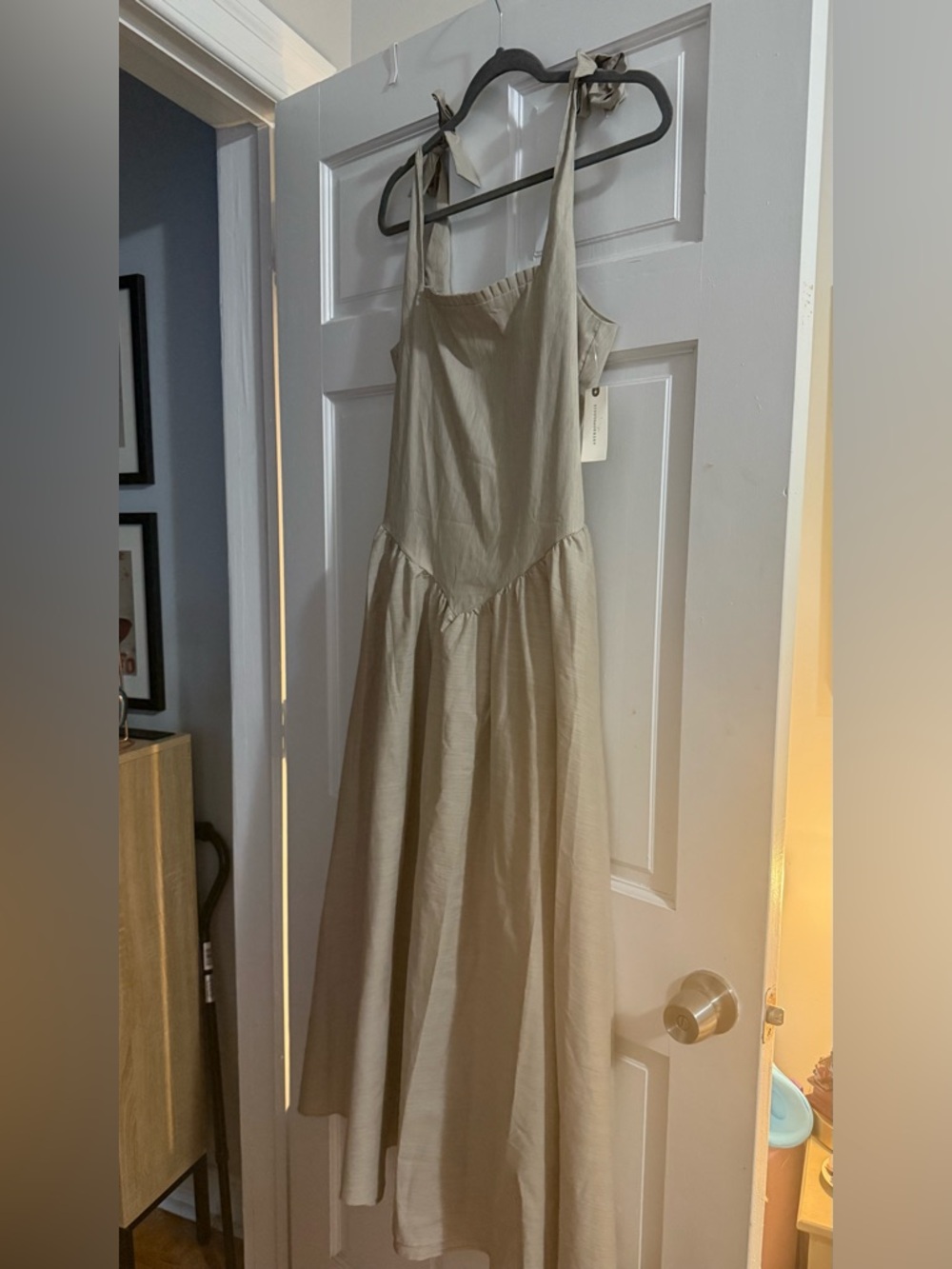 Sand Tie-Strap Midi Basque Waist Dress